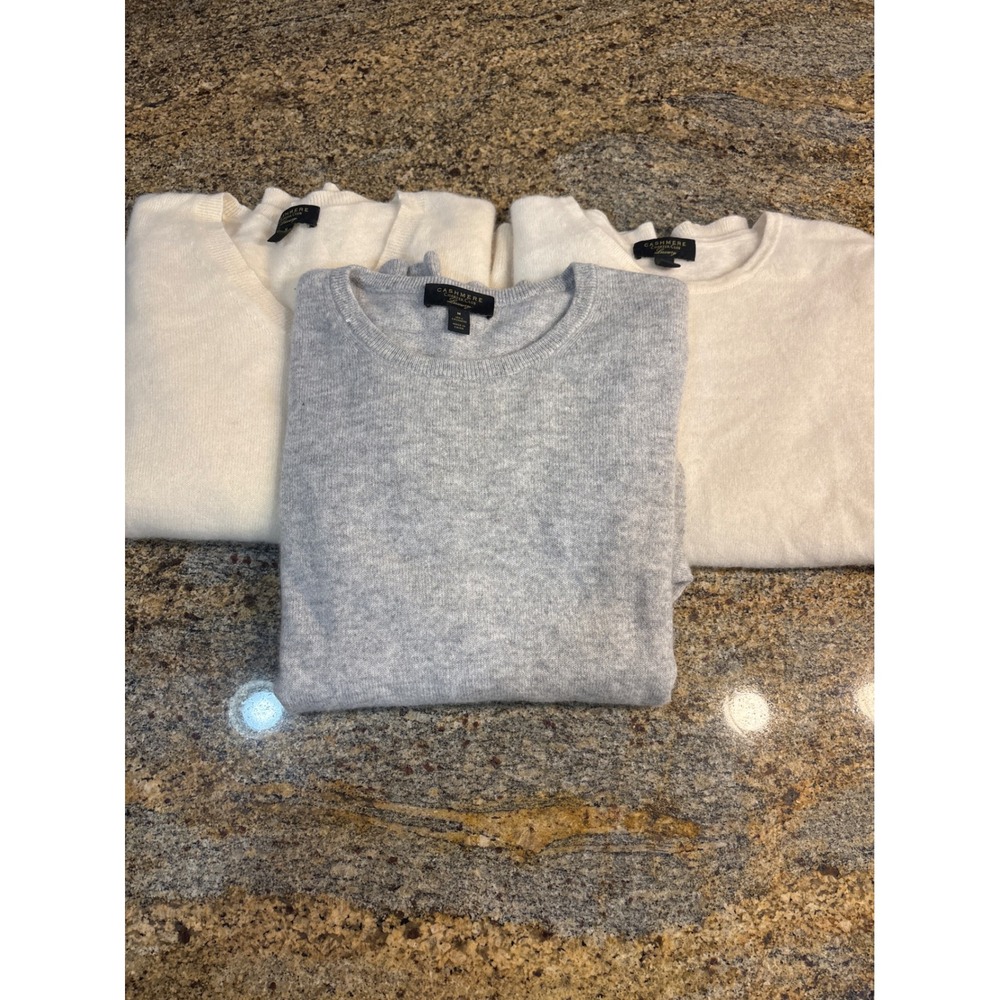 3 Bundle Lot Charter Club Luxury 100% Cashmere‎ Sweater V-Neck Crewneck Womens M